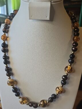 Handcrafted Brown and Gold Beaded Women's Necklace